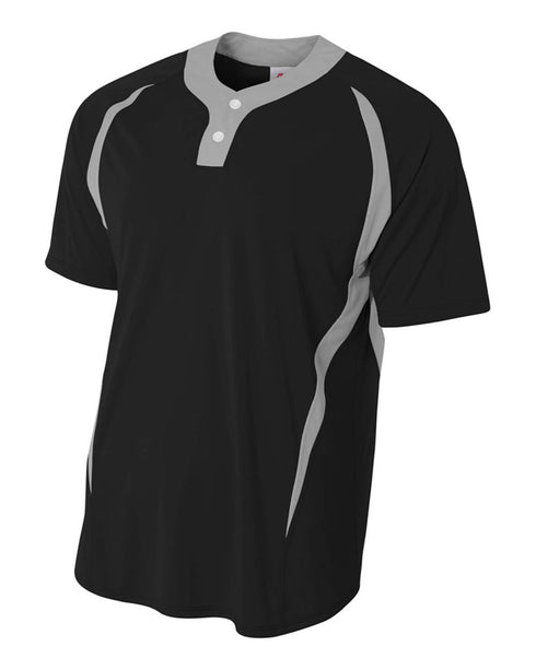 A4 2-Button Color Blocked Baseball Henley (N4229), Color 'Black/Silver'