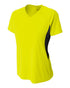 A4 Women's Color Block Performance V-Neck (NW3223), Color 'Safety Yellow/Black'