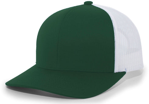 Pacific Headwear Trucker Snapback Cap (104C), Color 'DarkGreenWhiteDarkGreen'