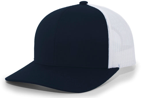 Pacific Headwear Trucker Snapback Cap (104C), Color 'NavyWhiteNavy'