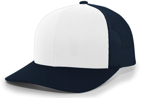 Pacific Headwear Trucker Snapback Cap (104C), Color 'WhiteNavy'