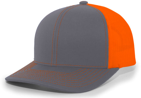 Pacific Headwear Trucker Snapback Cap (104C), Color 'GraphiteNeonOrangeGraphite'
