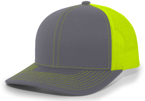 Pacific Headwear Trucker Snapback Cap (104C), Color 'GraphiteNeonYellowGraphite'