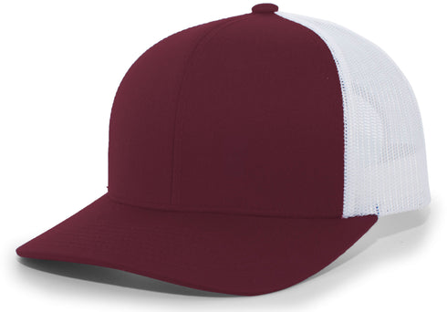 Pacific Headwear Trucker Snapback Cap (104C), Color 'MaroonWhiteMaroon'