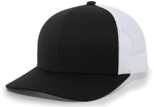 Pacific Headwear Trucker Snapback Cap (104C), Color 'BlackWhiteBlack'