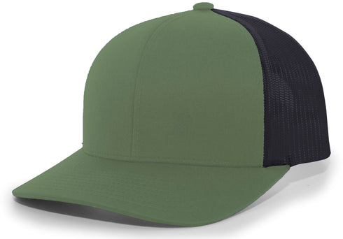 Pacific Headwear Trucker Snapback Cap (104C), Color 'MossGreenLtCharcoalMossGreen'