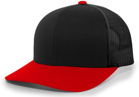 Pacific Headwear Trucker Snapback Cap (104C), Color 'BlackRed'