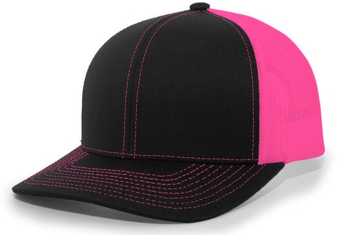 Pacific Headwear Trucker Snapback Cap (104C), Color 'BlackPinkBlack'
