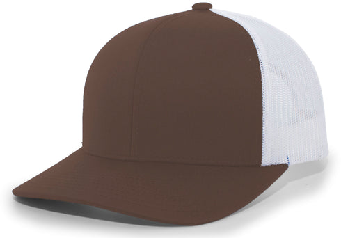 Pacific Headwear Trucker Snapback Cap (104C), Color 'BrownWhiteBrown'