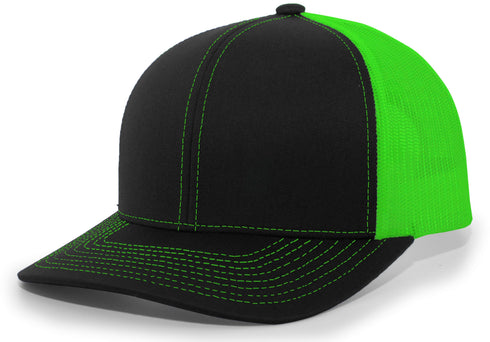 Pacific Headwear Trucker Snapback Cap (104C), Color 'BlackNeonGreenBlack'