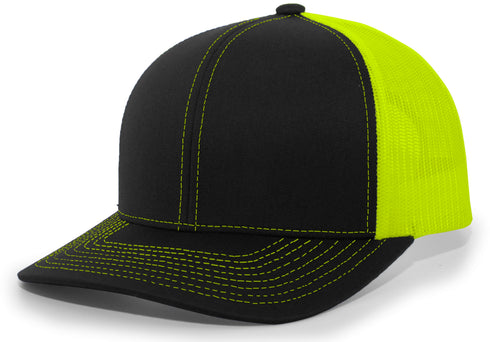 Pacific Headwear Trucker Snapback Cap (104C), Color 'BlackNeonYellowBlack'