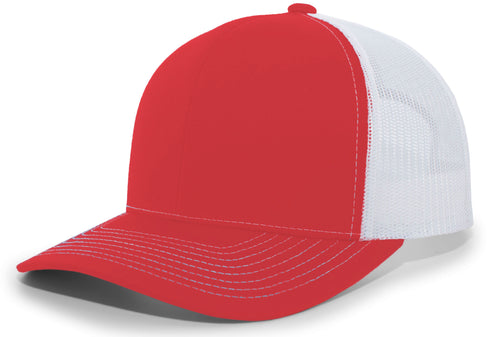 Pacific Headwear Contrast Stitch Trucker Snapback (104S), Color 'RedWhiteRed'