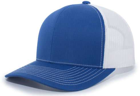Pacific Headwear Contrast Stitch Trucker Snapback (104S), Color 'RoyalWhiteRoyal'