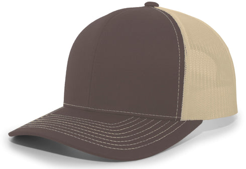 Pacific Headwear Contrast Stitch Trucker Snapback (104S), Color 'BrownKhakiBrown'