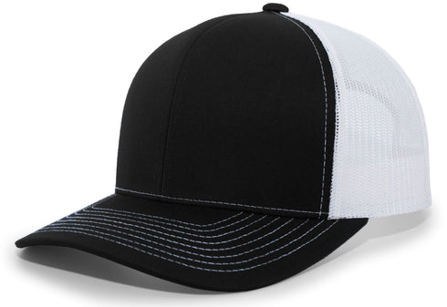 Pacific Headwear Contrast Stitch Trucker Snapback (104S), Color 'BlackWhiteBlack'
