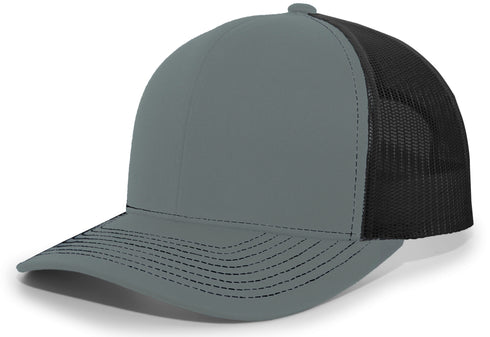 Pacific Headwear Contrast Stitch Trucker Snapback (104S), Color 'GraphiteBlackGraphite'