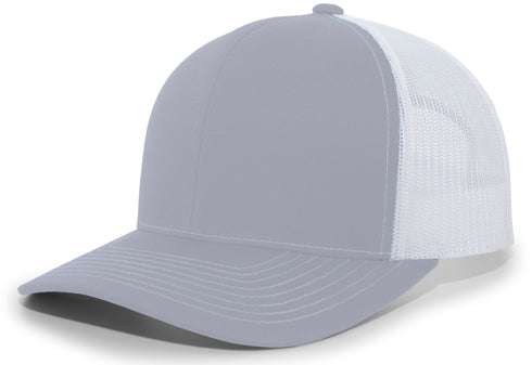 Pacific Headwear Contrast Stitch Trucker Snapback (104S), Color 'HeatherGreyWhiteHeatherGrey'