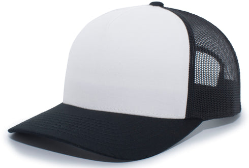 Pacific Headwear 5-Panel Trucker Snapback Cap (105C), Color 'BlackWhiteBlack'