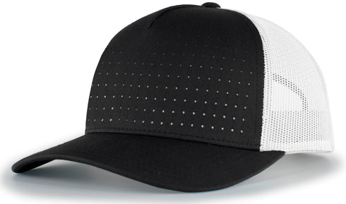 Pacific Headwear Perforated 5-Panel Trucker Snapback Cap (105P), Color 'BlackWhiteBlack'