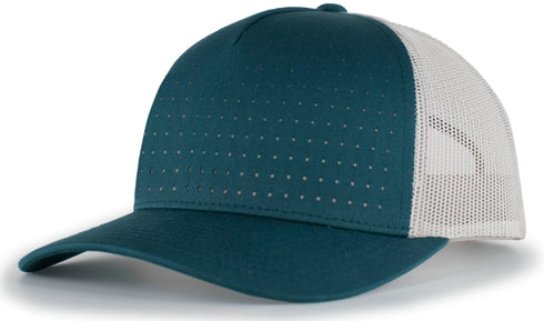 Pacific Headwear Perforated 5-Panel Trucker Snapback Cap (105P), Color 'DeepTealSilverDeepTeal'