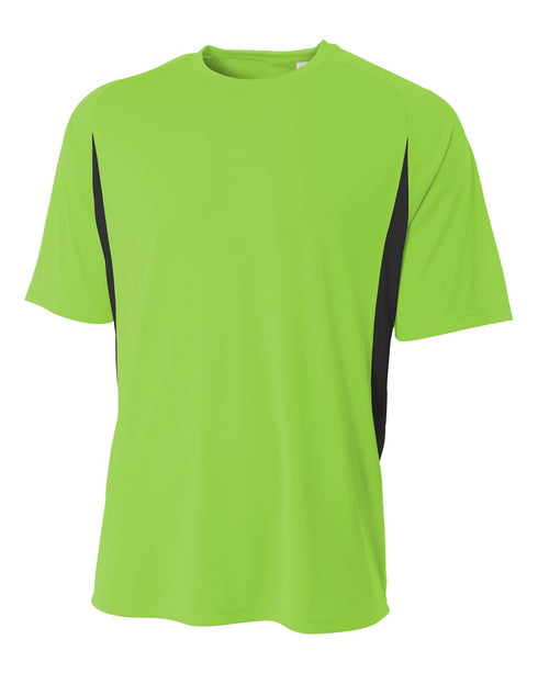 A4 Cooling Performance Color Blocked Short Sleeve Crew, Sizes 2XL-4XL (N3181), Color 'Lime/Black'