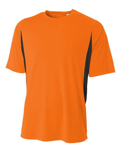 A4 Cooling Performance Color Blocked Short Sleeve Crew (N3181), Color 'Safety Orange/Black'
