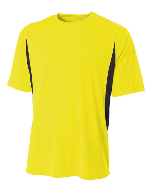 A4 Youth Cooling Performance Color Block Short Sleeve Crew (NB3181), Color 'Safety Yellow/Black'
