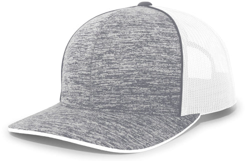 Pacific Headwear Aggressive Heather Trucker Snapback Cap (106C), Color 'GraphiteHeatherWhiteGraphiteHeather'