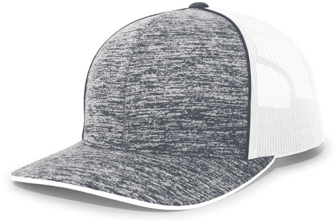 Pacific Headwear Aggressive Heather Trucker Snapback Cap (106C), Color 'NavyHeatherWhiteNavyHeather'