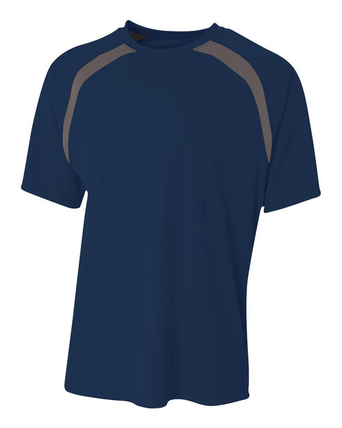 A4 Spartan Short Sleeve Color Block Crew (N3001), Color 'Navy/Graphite'