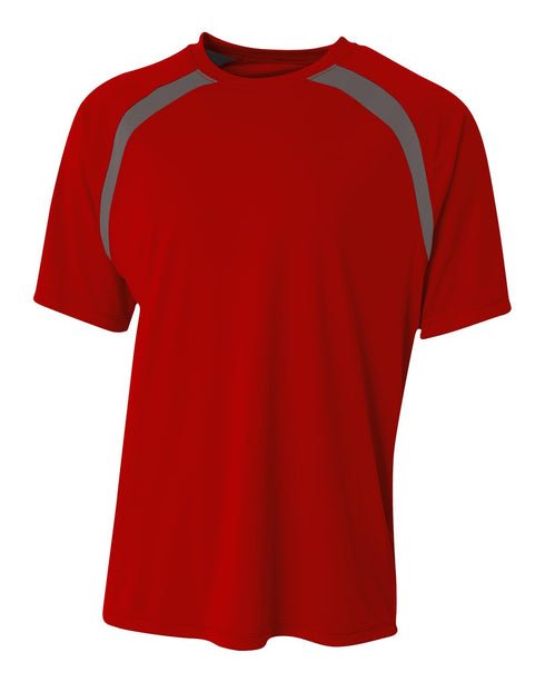 A4 Spartan Short Sleeve Color Block Crew (N3001), Color 'Scarlet/Graphite'
