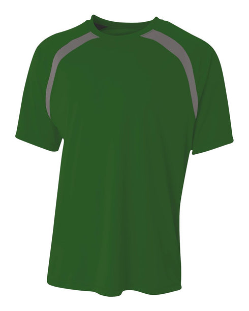 A4 Youth Spartan Short Sleeve Color Block Crew (NB3001), Color 'Forest/Graphite'