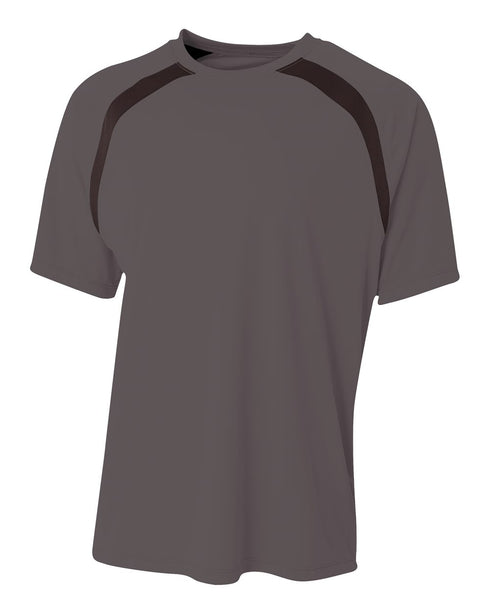 A4 Youth Spartan Short Sleeve Color Block Crew (NB3001), Color 'Graphite/Black'