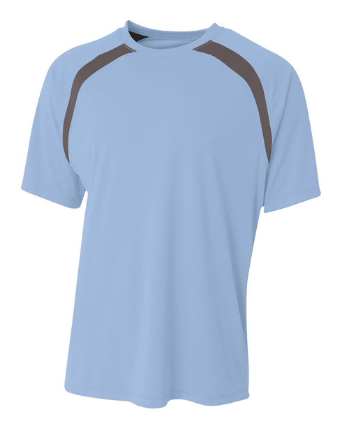 A4 Youth Spartan Short Sleeve Color Block Crew (NB3001), Color 'Light Blue/Graphite'