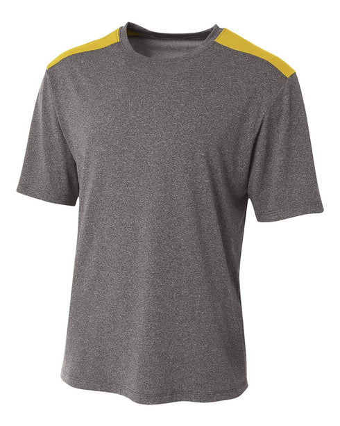 A4 Tourney Heather Short Sleeve Color Block Crew (N3100), Color 'Heather/Gold'