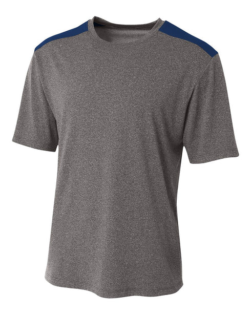 A4 Tourney Heather Short Sleeve Color Block Crew (N3100), Color 'Heather/Navy'
