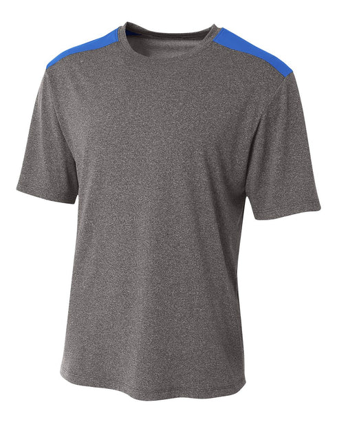 A4 Tourney Heather Short Sleeve Color Block Crew (N3100), Color 'Heather/Royal'