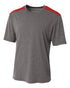 A4 Tourney Heather Short Sleeve Color Block Crew (N3100), Color 'Heather/Scarlet'