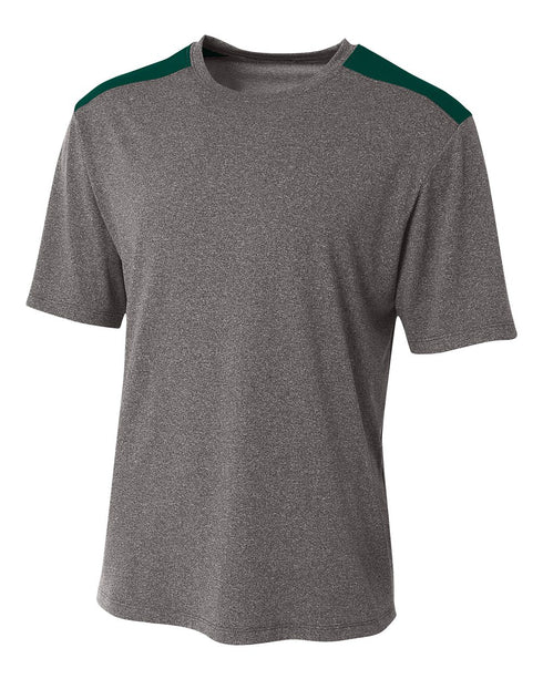 A4 Youth Tourney SS Color Block Crew (NB3100), Color 'Heather/Forest'