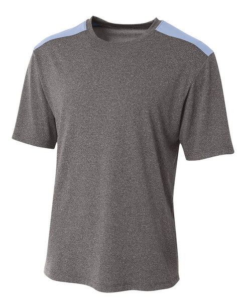 A4 Youth Tourney SS Color Block Crew (NB3100), Color 'Heather/Light Blue'