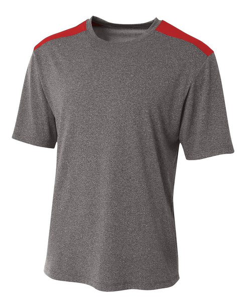 A4 Youth Tourney SS Color Block Crew (NB3100), Color 'Heather/Scarlet'