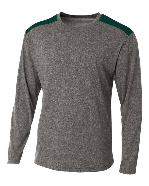 A4 Tourney Heather LS Color Block Crew (N3101), Color 'Heather/Forest'