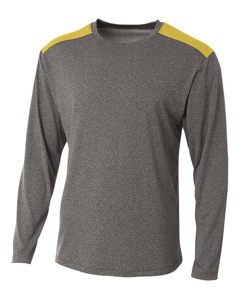 A4 Tourney Heather LS Color Block Crew (N3101), Color 'Heather/Gold'