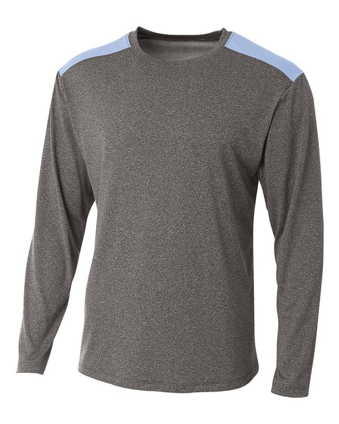 A4 Tourney Heather LS Color Block Crew (N3101), Color 'Heather/Light Blue'