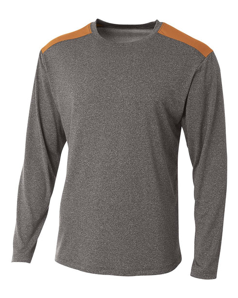 A4 Tourney Heather LS Color Block Crew (N3101), Color 'Heather/Orange'