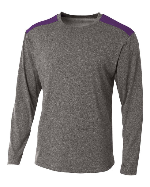 A4 Tourney Heather LS Color Block Crew (N3101), Color 'Heather/Purple'