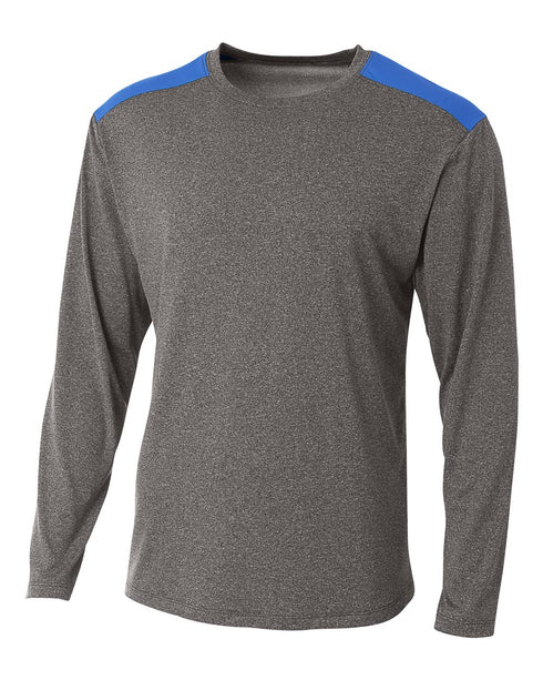 A4 Tourney Heather LS Color Block Crew (N3101), Color 'Heather/Royal'