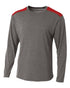 A4 Tourney Heather LS Color Block Crew (N3101), Color 'Heather/Scarlet'