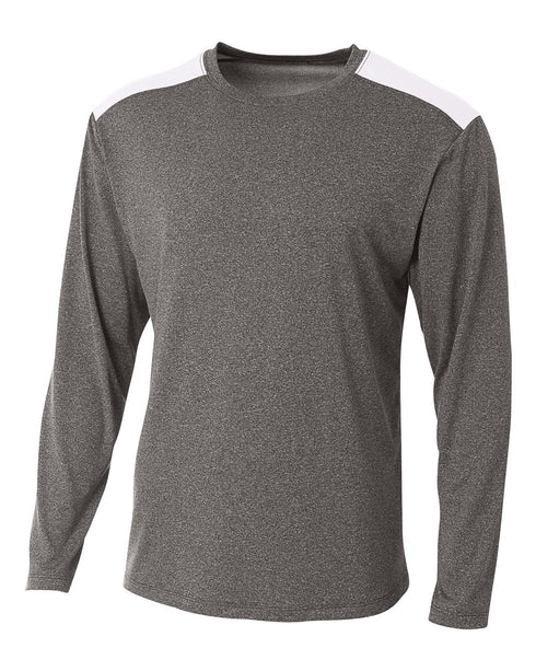 A4 Tourney Heather LS Color Block Crew (N3101), Color 'Heather/White'