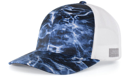 Pacific Headwear Elements Aqua Camo Trucker Snapback Cap (107C), Color 'ElementsBluefinWhite'
